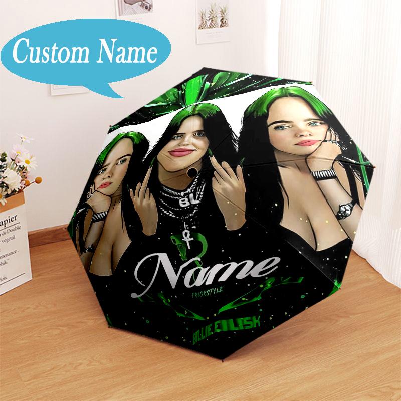 Custom Name Eilish Neon Vibes Umbrella Folding Umbrella, Automatic Umbrella - 8-Frame for Travel, Casual Lightweight Personalized Gifts