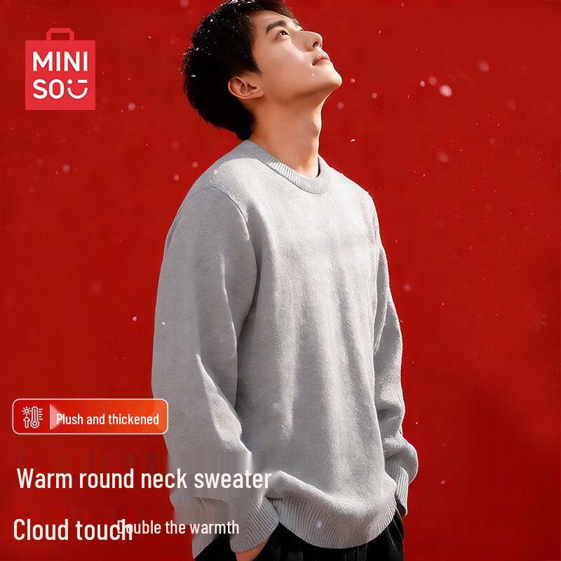 MINISO Men's Winter Fleece Lined Round Neck Sweater