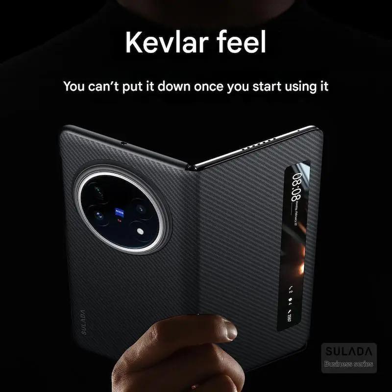 Špičkový businessový kryt na telefon z karbonových vláken s texturou pro Vivo X Fold 5 Magnetický vyklápěcí kryt Skládací Všeobjímající ochrana Chytré okénko Skořepina