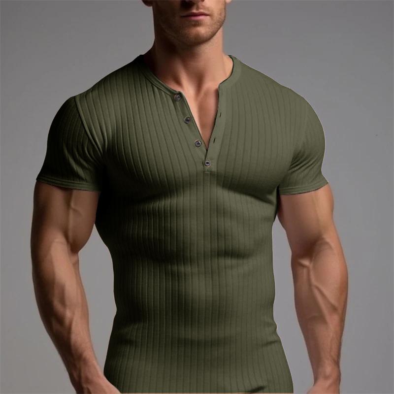 Sports Slim Men's Short-sleeved T-shirt Fitness Stretch Thread Slim Solid Color Pullover Casual Top