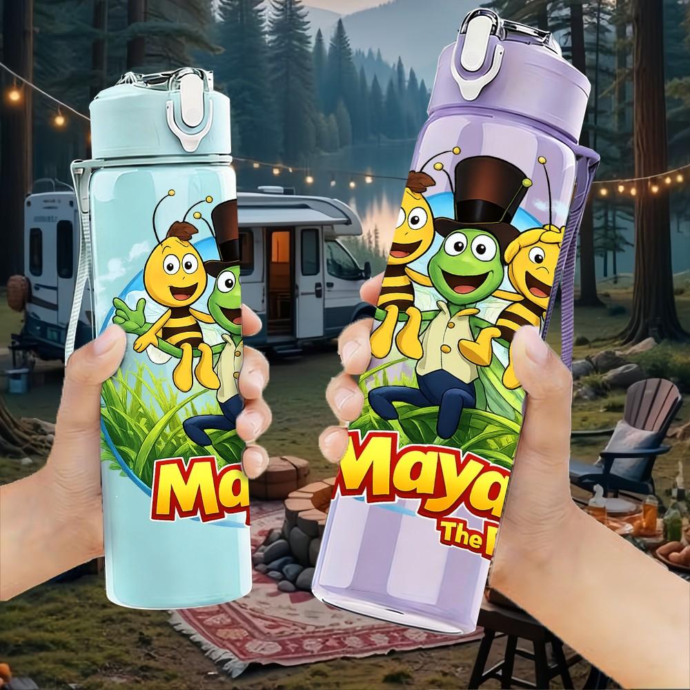 1 Stück Maya Biene Insekt Bunt Cartoon 750ml Farbe Kunststoff Sport Wasserflasche Auslaufsicher Klappdeckel mit Strohhalm Geeignet für Sport Büro Heimgebrauch