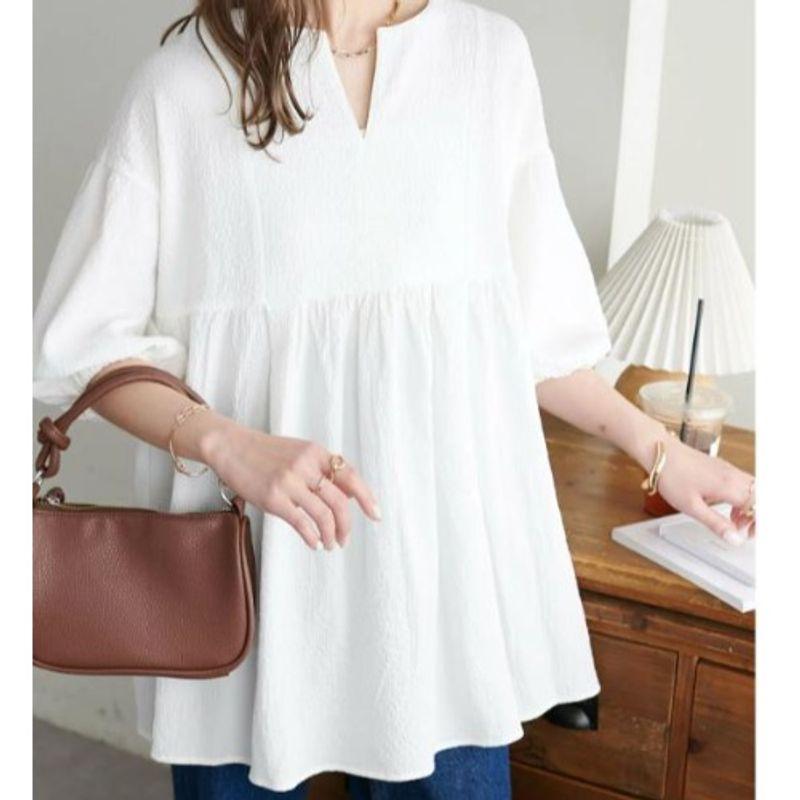 

Cross-Border South Korea Dongdaemun Spring/Summer New Arrival Fashion White V-neck Loose Lantern Half Sleeve Shirt Tops Women s Shirt White XL