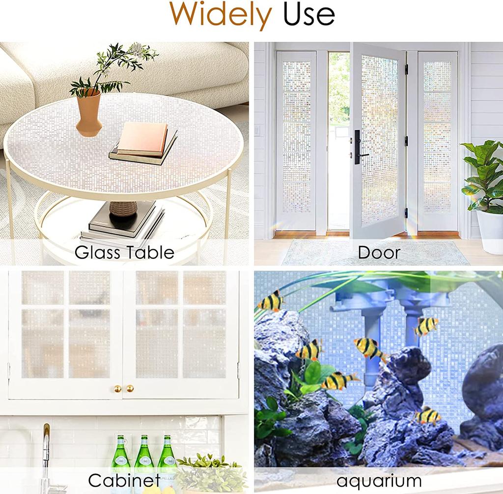 45x300cm Window Privacy Film Stained Glass Window Film Mosaic Static Cling Decorative Window Vinyl, Removable Rainbow Window Tint