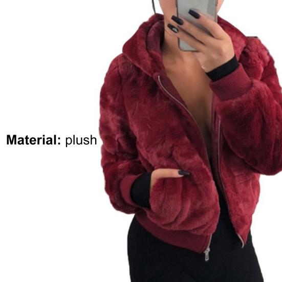 Plush Jacket Zipper Closure Thickened Elastic Cuff Women Hoodie With Pocket Outwear