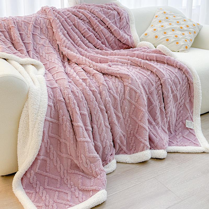 Verdickte Taft & Lamm-Korallenfleece-Decke für Sofa/Büro/Bett