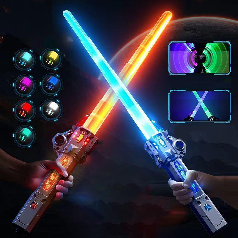 1 Set Children Colorful Glowing Sword Toys 2-In-1 Rotating Decompression Props Telescopic Music Laser Sword Kids Adult Toy
