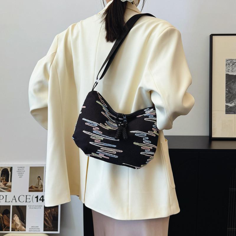 Trendy Summer Canvas Tote Bag With Colorful Stripes Large Capacity For Women
