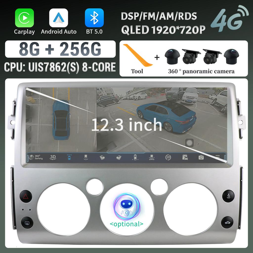 12.3" For Toyota FJ Cruiser 2007-2013 Car Radio Multimedia Navigation Wireless Bluetooth CarPlay 4G GPS Touch Head Unit Screen