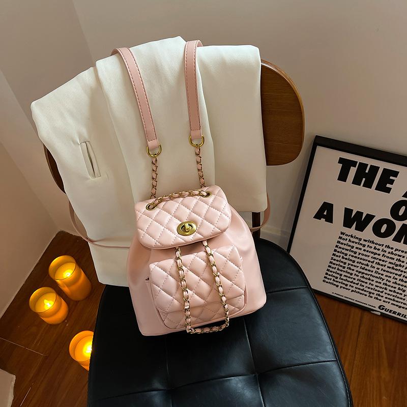 Rhombus Chain Backpack Women's Niche Design Fashion Bucket Bag New Versatile Small Backpack