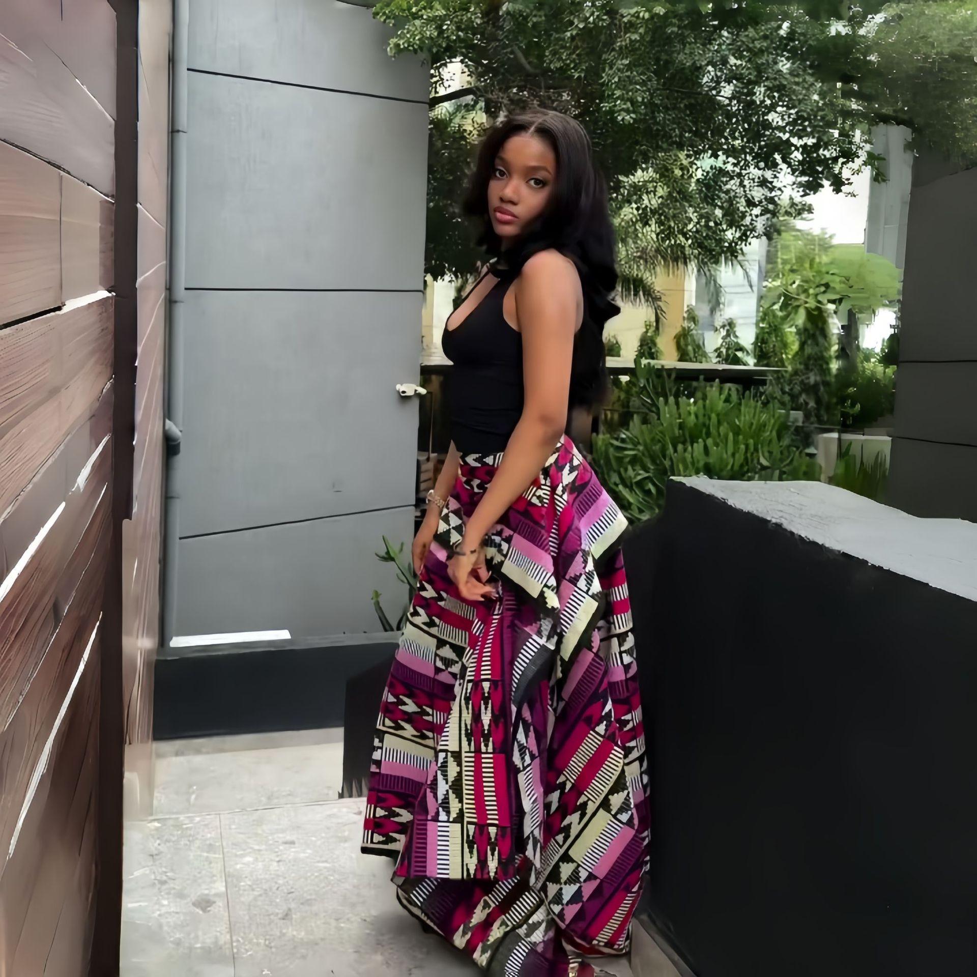 South African fashion African print woven design sense swinging skirt elegant bohemian long skirt S