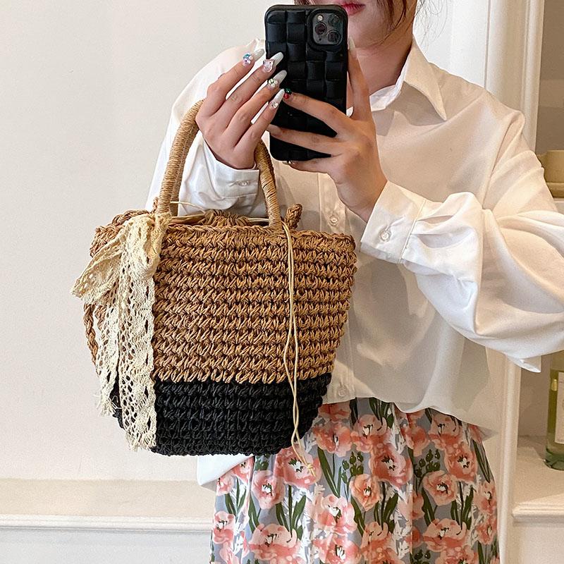 New Fabric Straw Fashion Silk Scarf Women's Shoulder Crossbody Bag Luxury Modern Fabric Bags