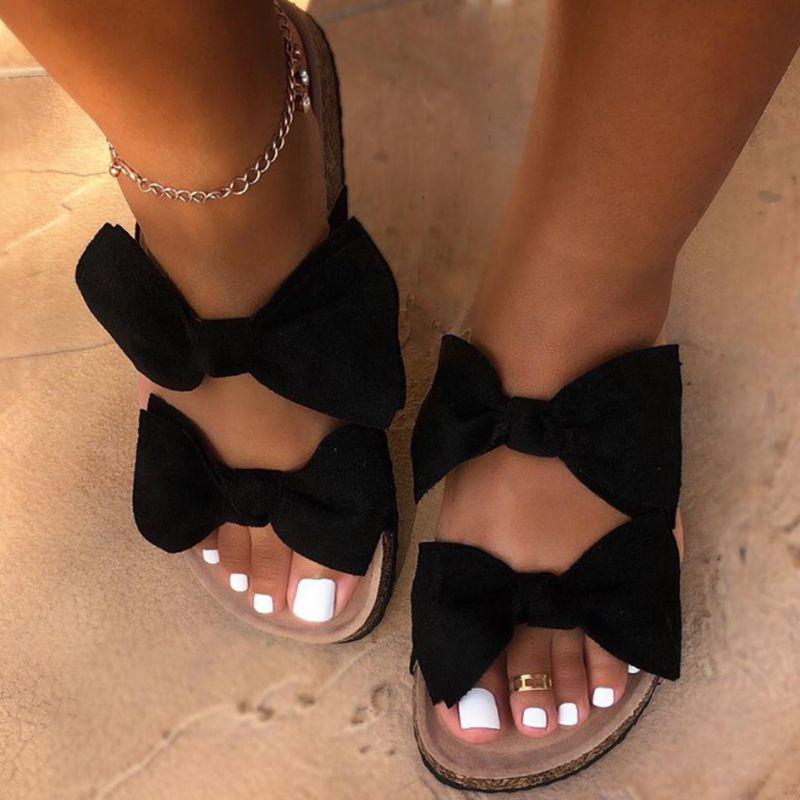 Stylish Women Ladies Slip On Peep Toe Bow Sliders Flatform Platform Sandals Shoes