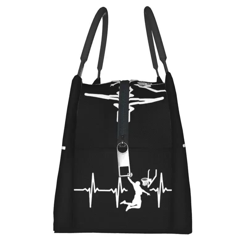 Basketball Heartbeat Insulated Lunch Bags for Women Basketballer Resuable Thermal Cooler Bento Box Office