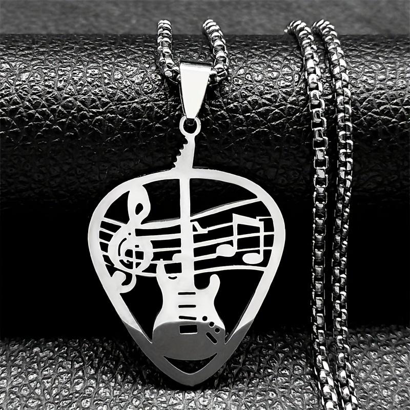 A Stylish And Unique Necklace Suitable for Both Men And Women, Featuring a Guitar Note Pendant, Perfect As a Gift for Music Enthusiasts.