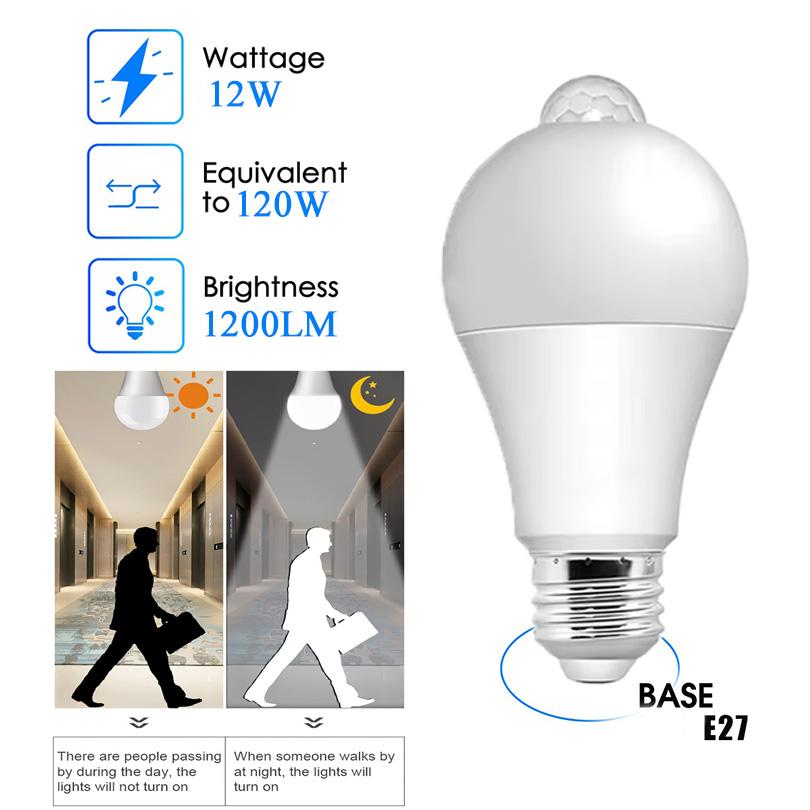 4PCS E27 PIR Motion Sensor LED Bulb 6W 9W 12W Dusk Dawn Led light bulb 110V 220V Working in Night For Home Stair Hallway bedroom