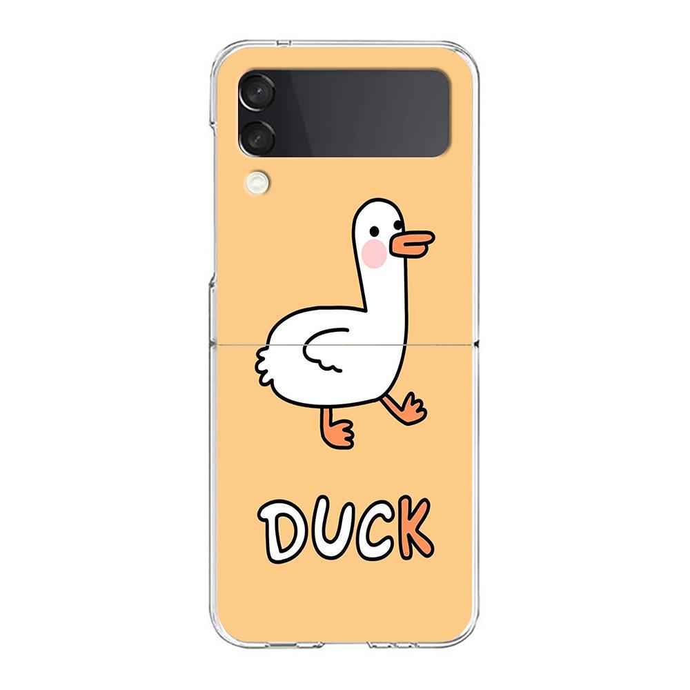 Cartoon Cute Goose Duck Game For Samsung Galaxy Z Flip 3 4 5 Hard Folding Clear PC Phone Case For Samsung Z Flip3 Cover Bumper
