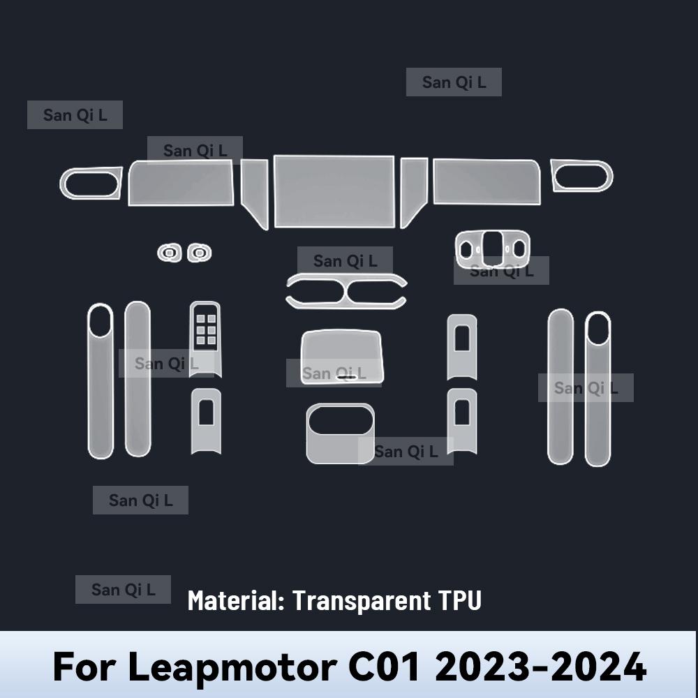 For LEAPMOTOR C01 2024 TPU Car Navigation Screen Film Gearbox Protective Sticker Anti-scratch Interior Accessories