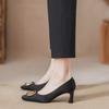 Temperament Commuter Thick Heel Women's Shoes Autumn New Single Shoes Satin Black High Heels Women
