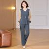 Mom's Summer Slimming Top & Elegant Wide-Leg Pants Set for Middle-Aged Women