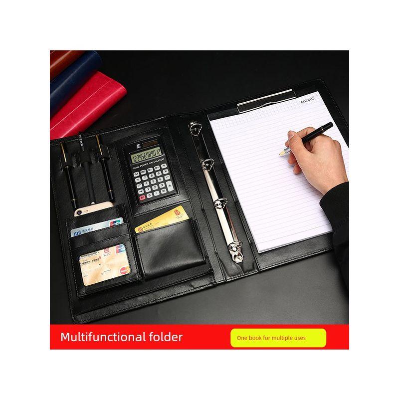 A4 Multi-Functional Folder Business Leather Loose-Leaf Male Package Office Sales Storage Clip Info Booklet Meeting Plate Holder