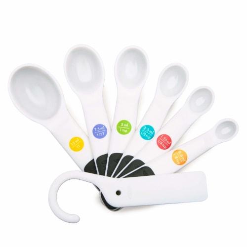 OXO Measuring Spoons, 6 Spoons with Scraper, Dishwasher Safe, White