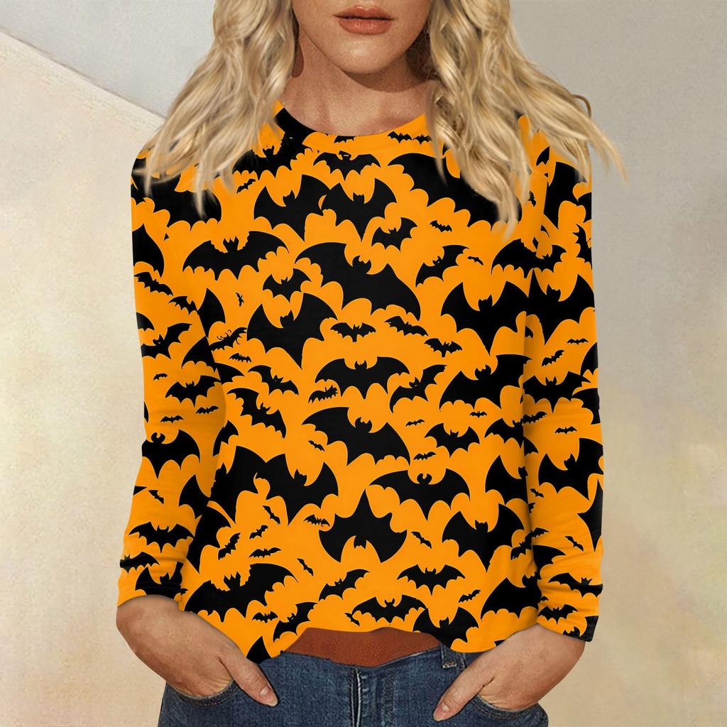 Damenmode Lässig Halloween Bedruckt Rundhals Langarm Pullover Top