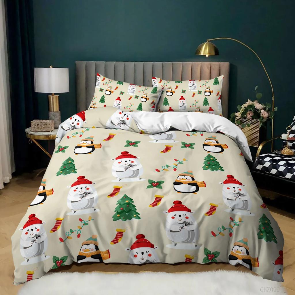 Christmas Soft Duvet Cover Carton Mery Chirstmas Santa Claus Elk Comfortable Quilt Cover Gren for Children Adult Peoples Holiday Gifts Bedrom Decor