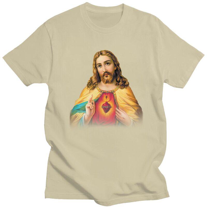Custom Cool Sacred Heart Of Jesus T Shirt Men 100 Cotton Tshirt Casual Christian Catholic God Tees Streetwear Tshirt