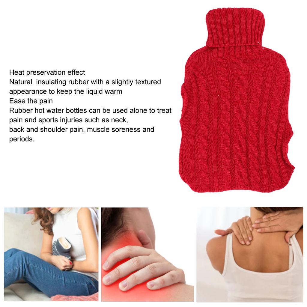 Hot Water Bag Rubber Explosionproof Water Injected Hand Warming Bag with Knit Hand Insert Cover Large
