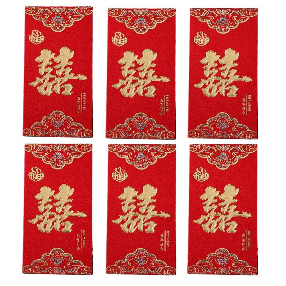 6PCS Chinese Style Money Pocket Hongbao Red Pocket Best Wishes Chinese Red Envelope  Gift