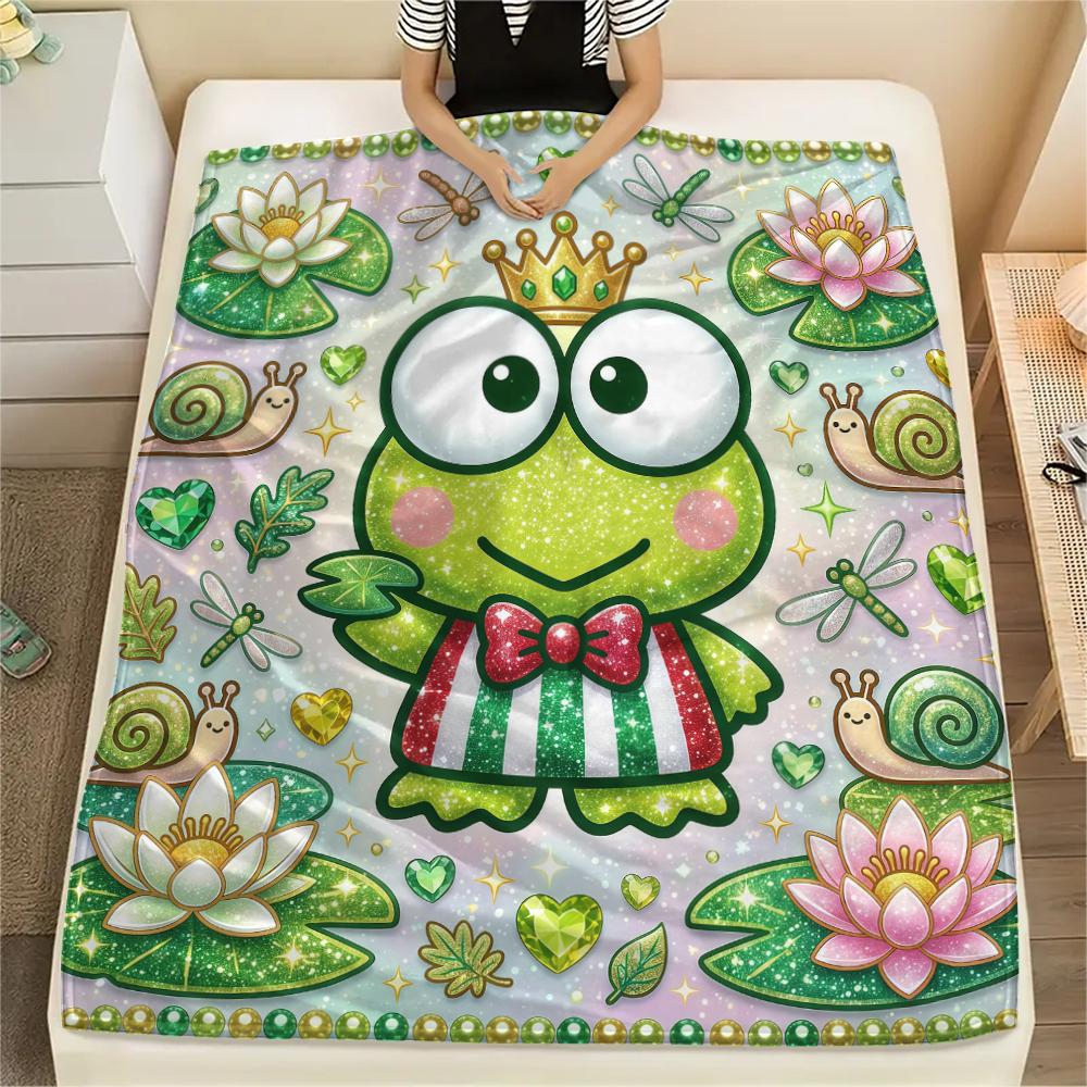 1PC Keroppi Print Flannel Blanket, High Quality All Seasons, Home Decor, Warmth and Comfort, Perfect for Christmas Gifts