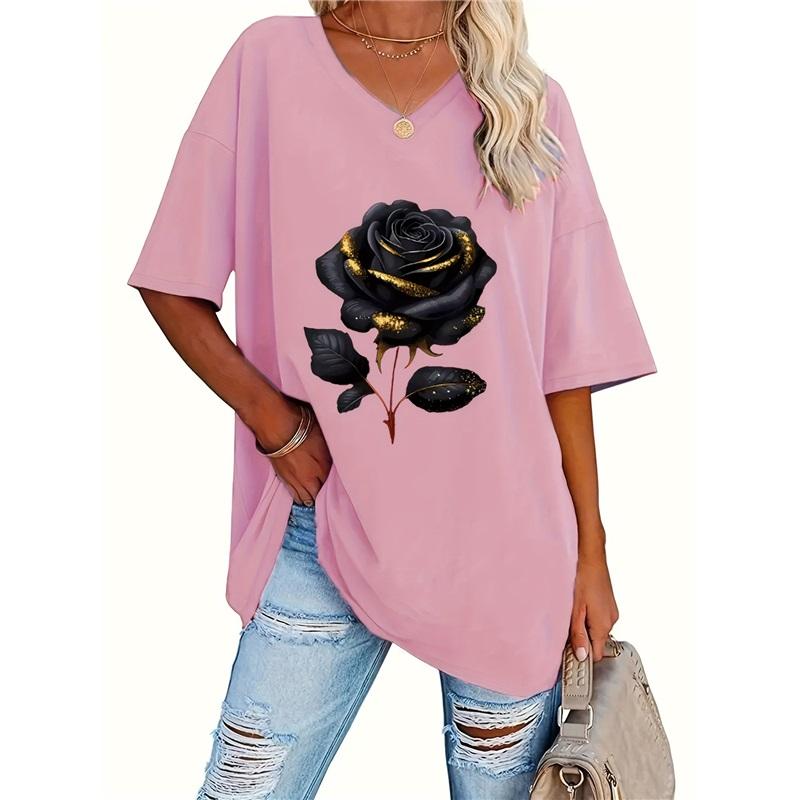 Camiseta para Mujer Verano Talla Grande Manga Corta Color Sólido Cuello Redondo Casual Elástica Ajuste Holgado Camiseta