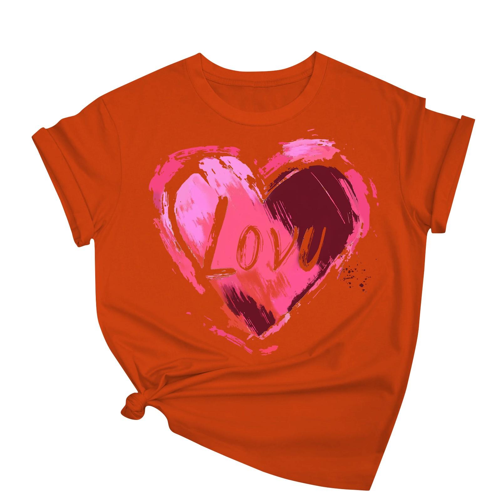 

Женская повседневная свободная футболка с принтом ко Дню святого Валентина, круглый вырез, пуловер, топ с короткими рукавами L шафрановый