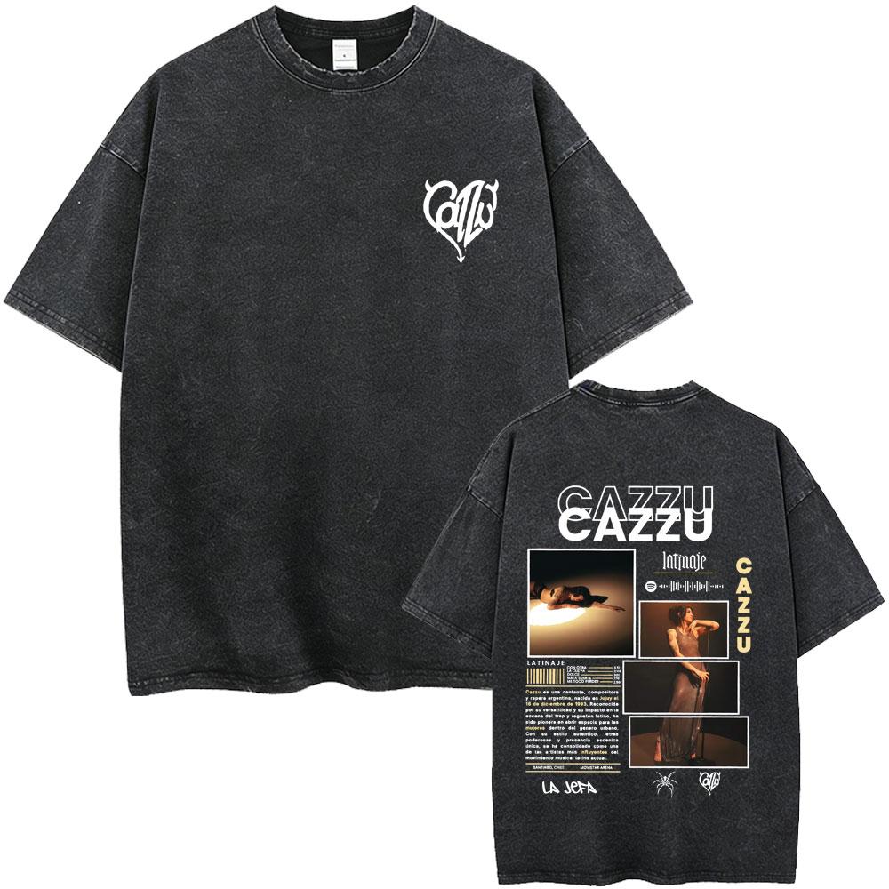 Latin Trap Cazzu Washed Vintage Tshirt Men Women Fashion Pop Music T Shirt Unisex Casual Cotton Oversized Short Sleeve Tshirts