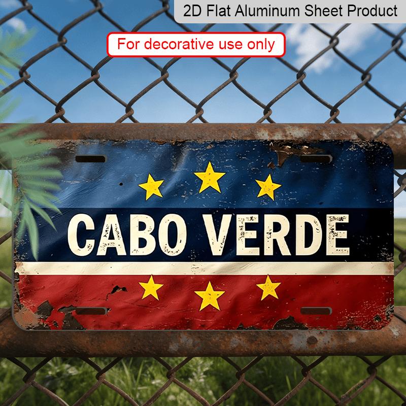 2D Flat 1pc Aluminium Decorative Sign, Retro Wall Decoration, with “CABO VERDE” Design, Decorated with YELLOW Stars and Blue/red Background 30*15cm