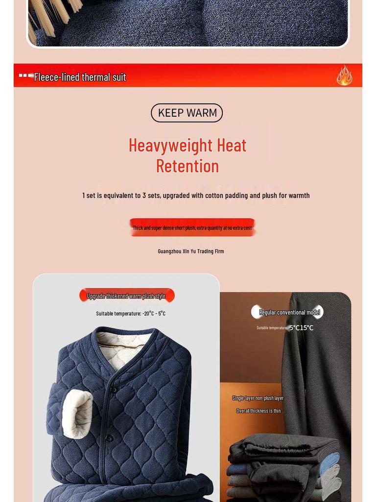 Men's Cozy Winter Underwear Set: Velvet-Lined Cardigan Jacket, Autumn Long Johns for Dad & Grandpa