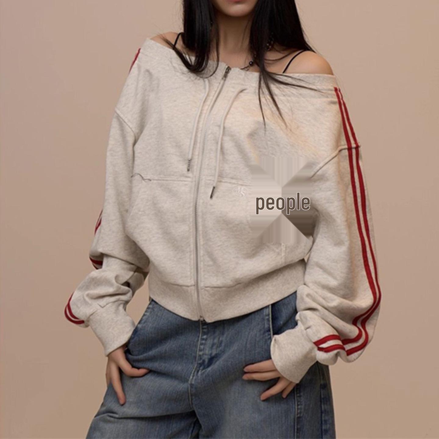 Chic Retro One-Shoulder Sweatshirt for Women - Spring/Autumn 2026 Collection Medium серый