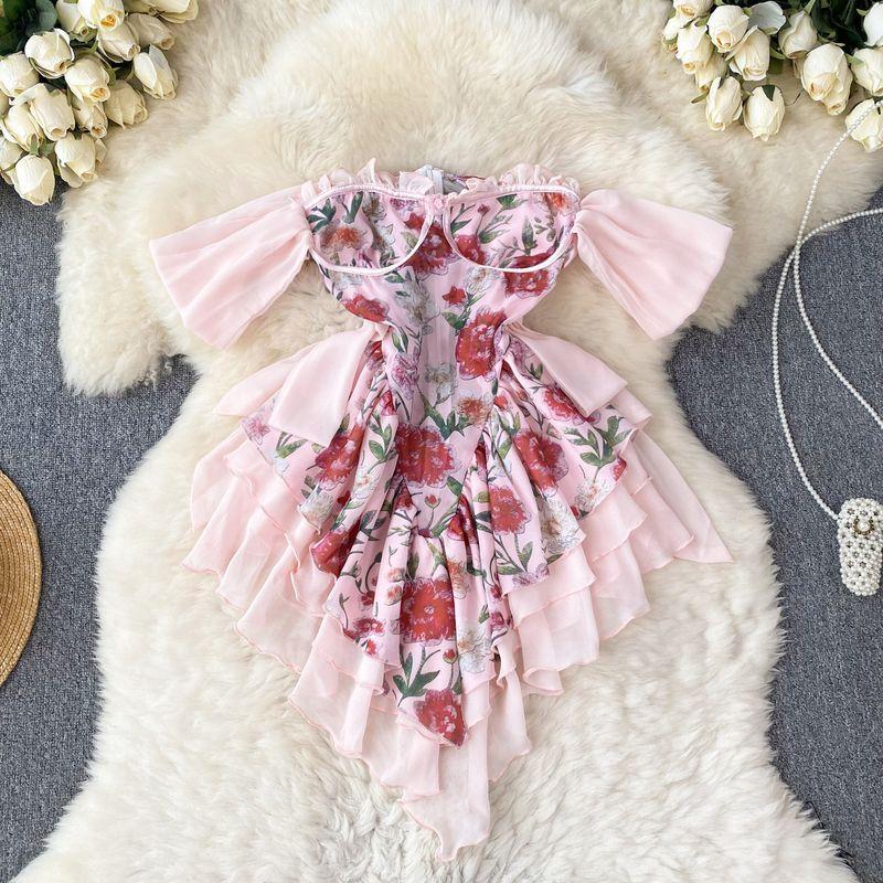 

Женское летнее нишевое платье с открытыми плечами, топ-труба, асимметричный подол Pink S