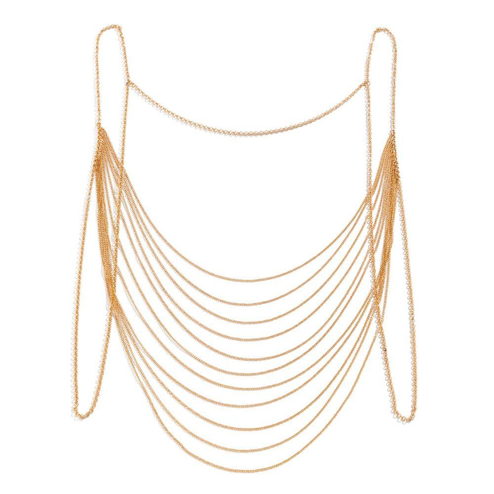 Layered Bikini Chest Chain Multi-layer Necklace Women Body Jewelry Tassels Metal Body Chain  Women