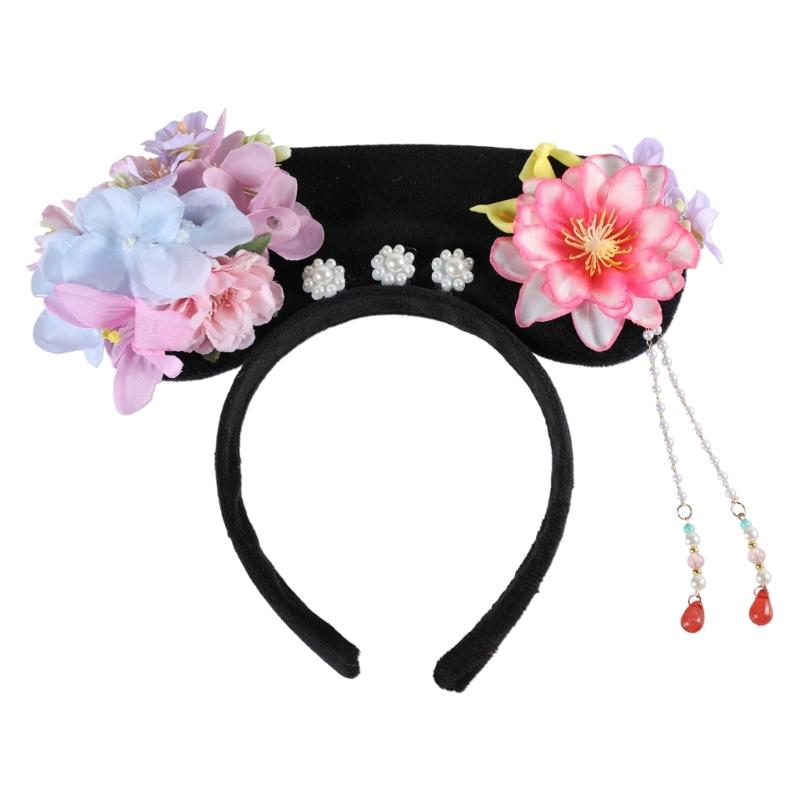 Ancient Chinese Qings Costume Flower Hairband Wedding Hairband Theme Party Gathering Headband Stage Performances Props