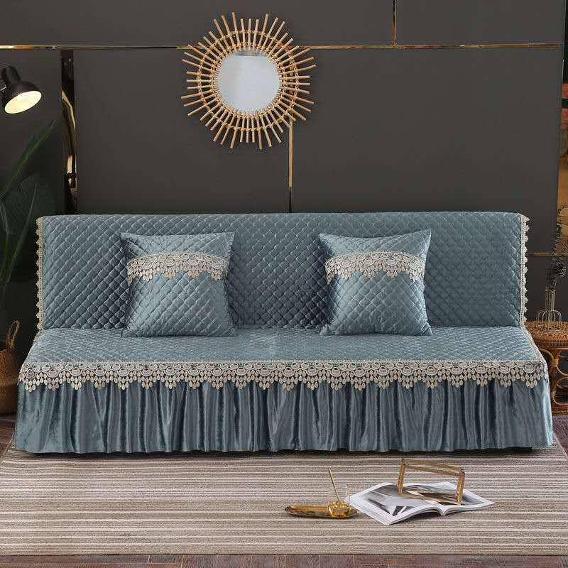 Folding Sofa Bed Cover Printed Armless Sofa Cover  Couch Covers with Skirt Slip Resistant Sofa Cover for Living Room