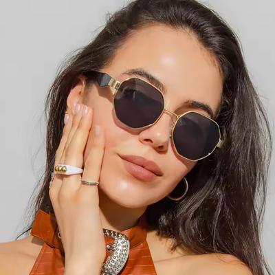 Women Sunglasses Polygonal Metal Round Frame Large Frame Sunglasses Men Outdoor Holiday Camping Fashion Eyewear