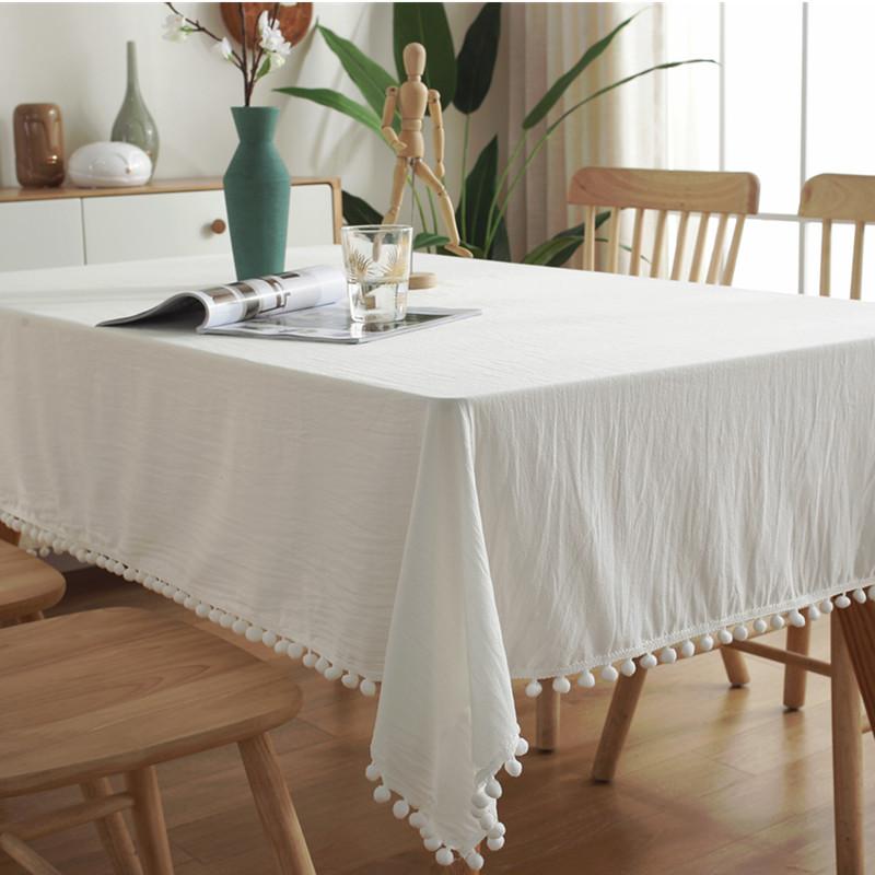 Light Green Tassel Cotton Tablecloth Rectangle/Round Wedding Christmas Halloween Parties Kitchen Dinning Table Covers Decoration