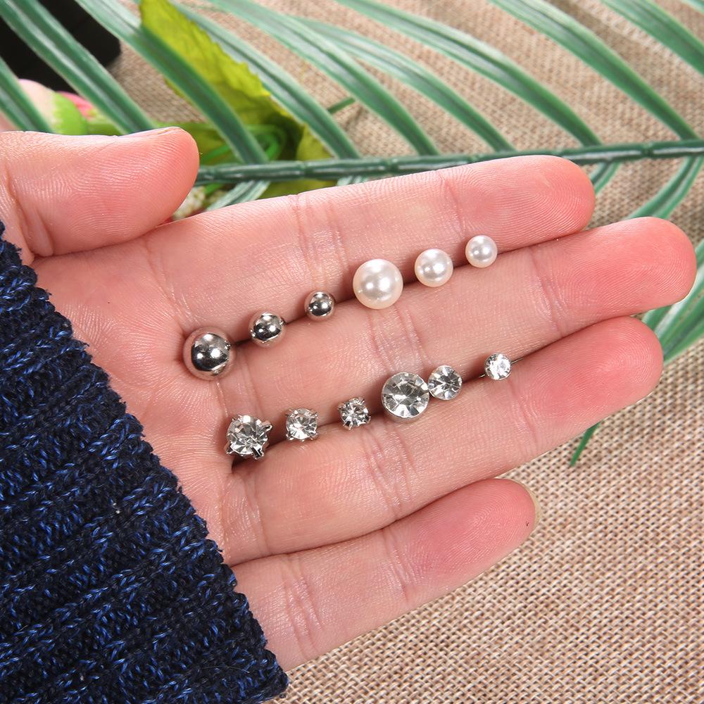 Fashion Versatile Pearl Zircon 12 Pair Set Earrings