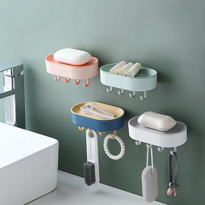 Wall-mounted Soap Box Draining WaterHanging Items No Need To Drill HolesBathroom Storage Rack with Hooks
