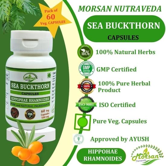 Morsan Nutraveda Sea Buckthorn (Hippophae Rhamnoides) Extract Capsule | 60 X 500 Mg Veg Capsules | Promotes Skin Wellness | Natural Vegan Formula