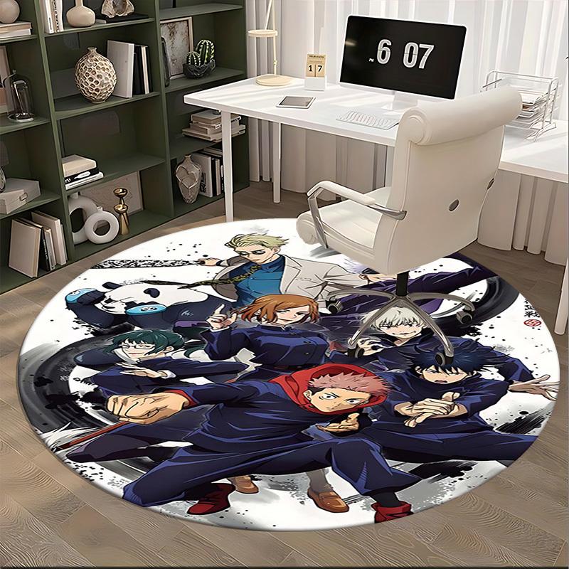 1pc Anime Cartoon Design Round Carpet  Office Chair Mat, NonSlip Rug for Home Decor