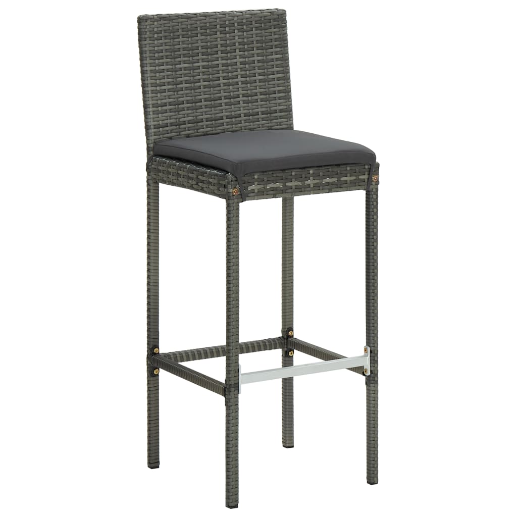 Garden Bar Stool with Cushion 4 pcs Grey Poly Rattan