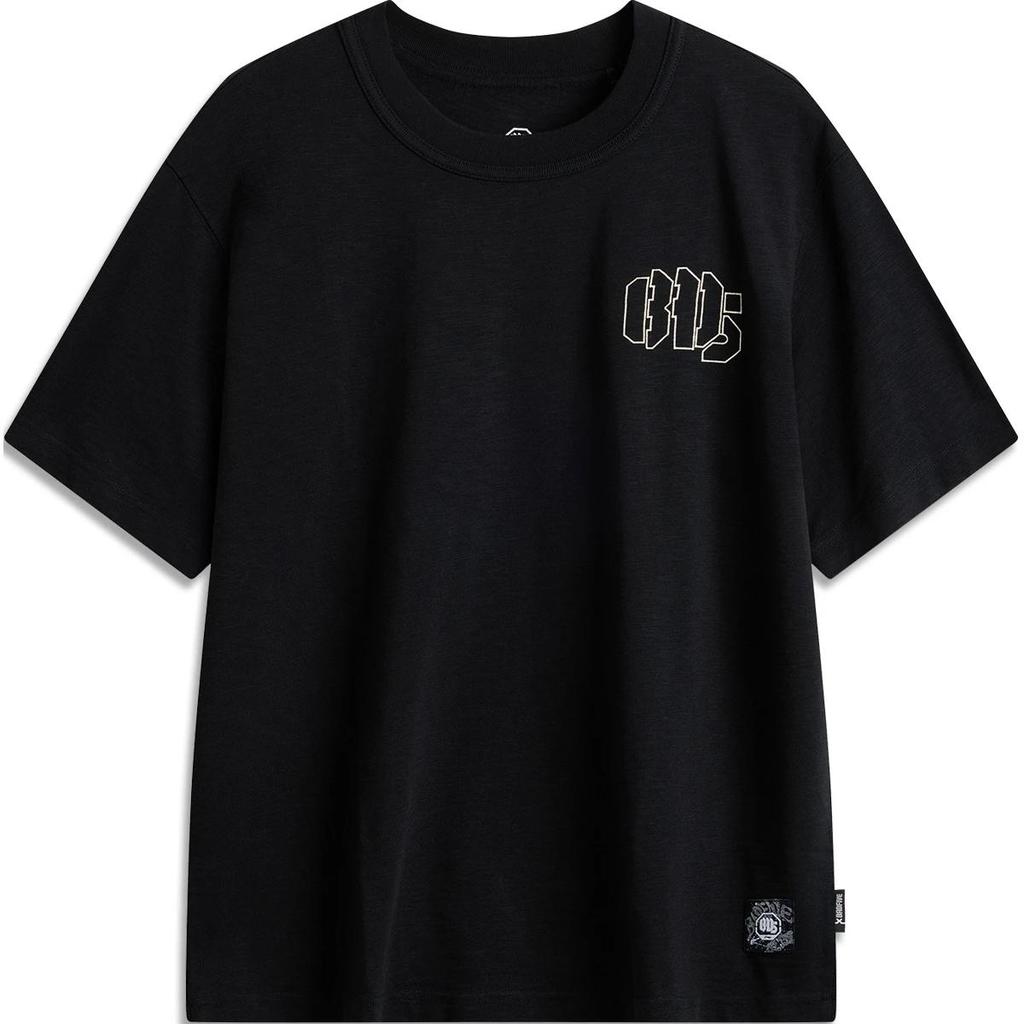 Li Ning Basketball Series Letter Round Neck Comfortable Breathable Loose Short Sleeve T-Shirt Men Tops Black AHSU433-5