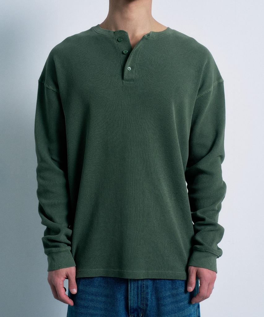 FERNOV Washed Waffle Henley Neck Khaki
